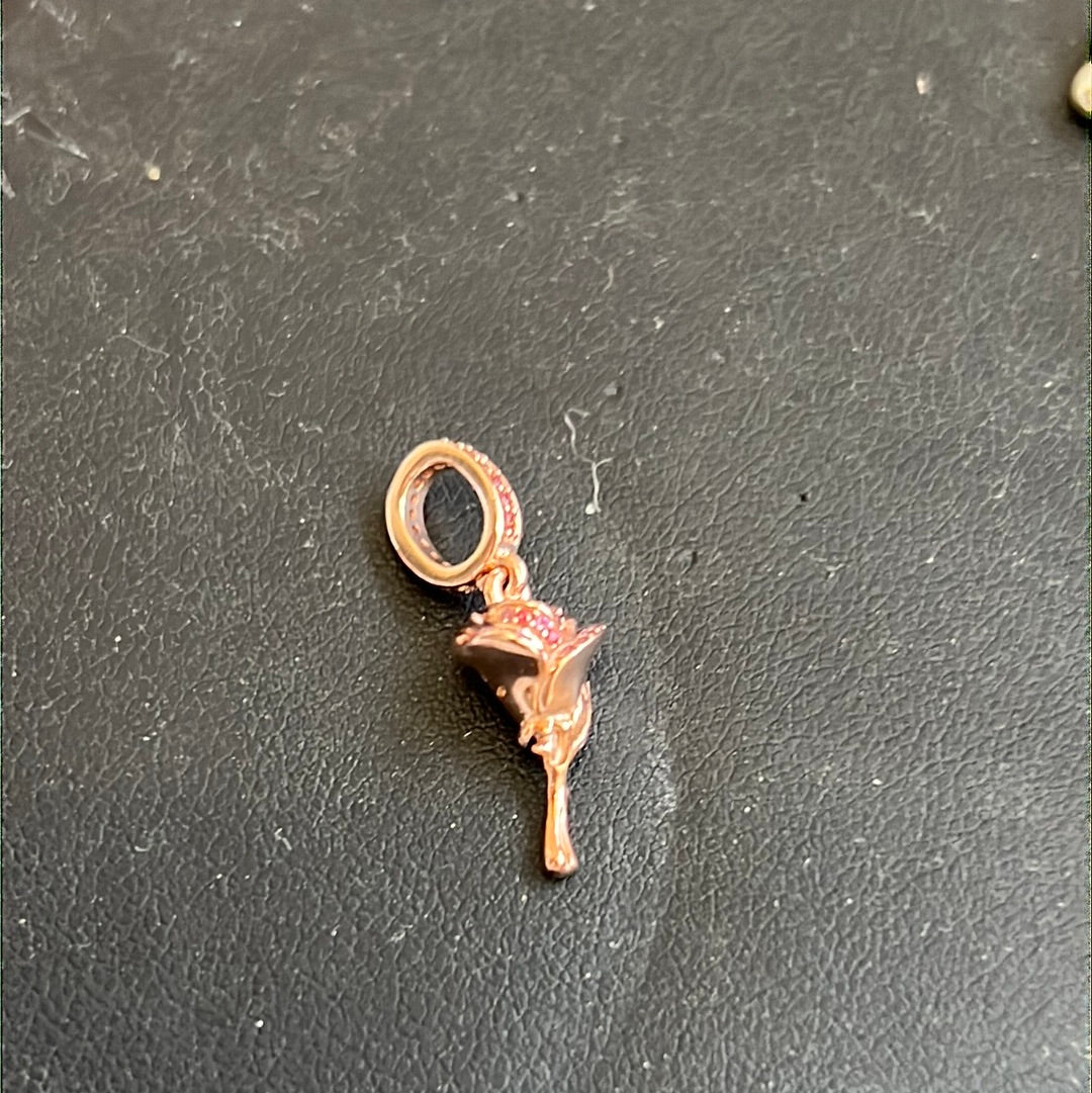 Genuine Pandora Rose Gold Pave Sparkle Rose Dangle Charm