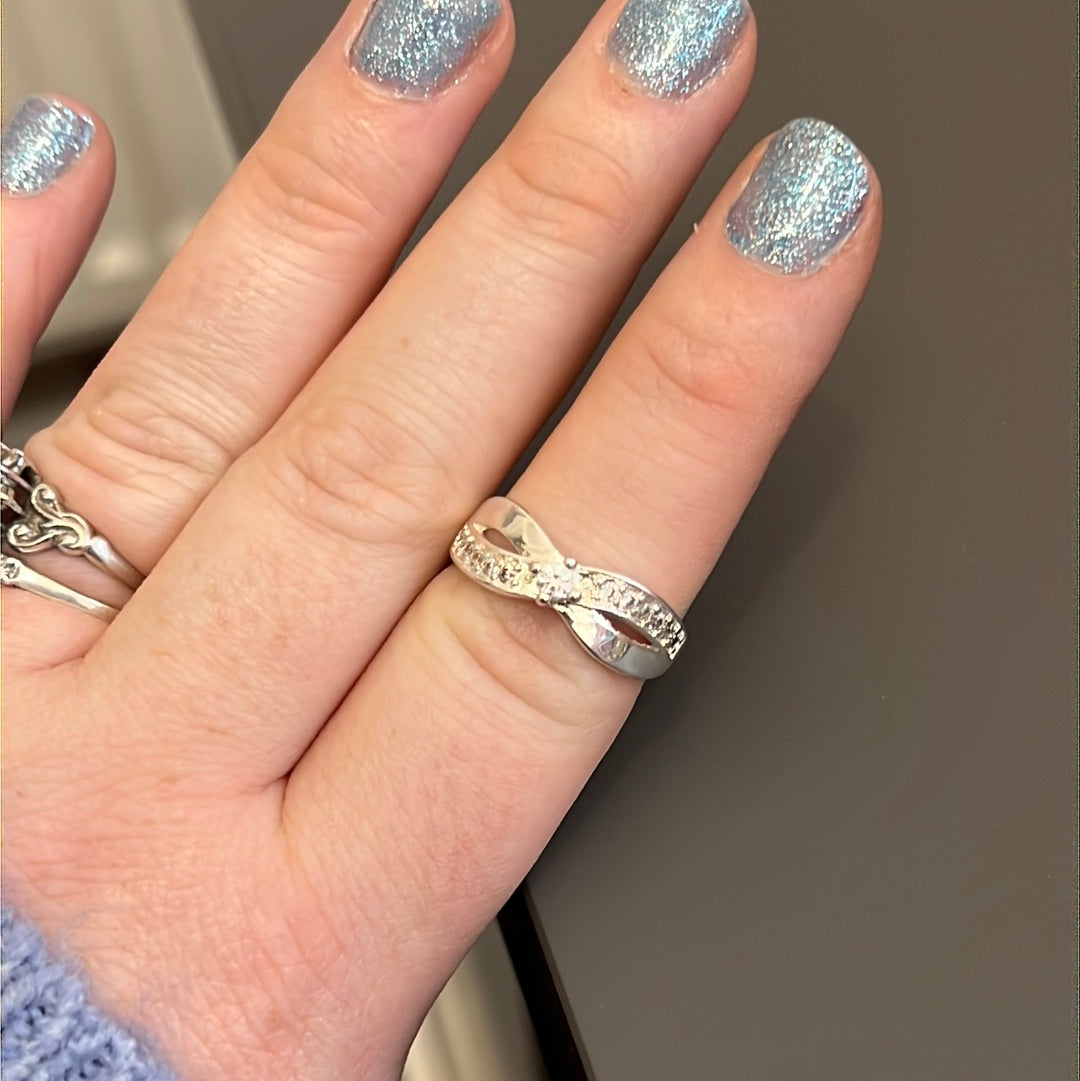 Silver Plated Pave Clear Crossover Ring Size 54