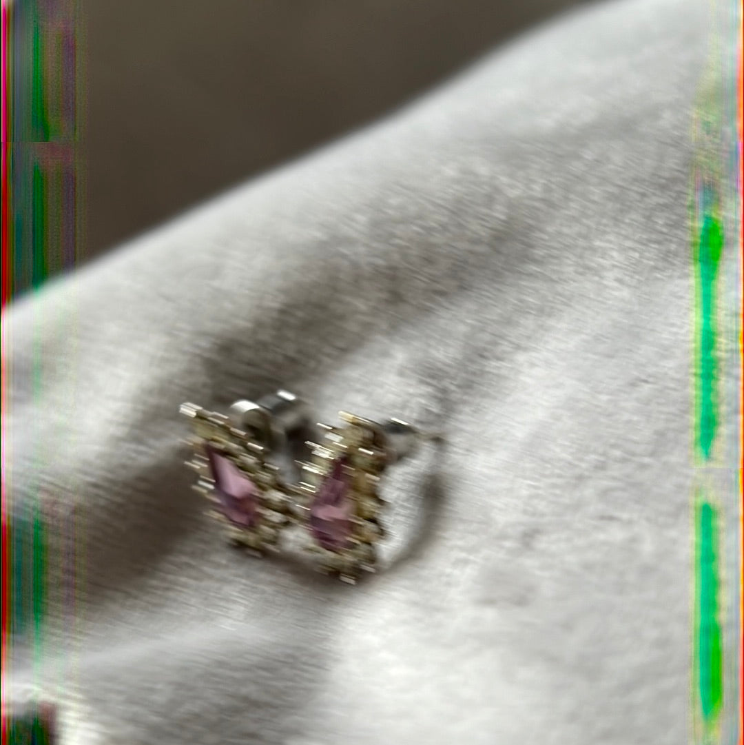 Silver Plated Earrings With Clear and Purple Pave
