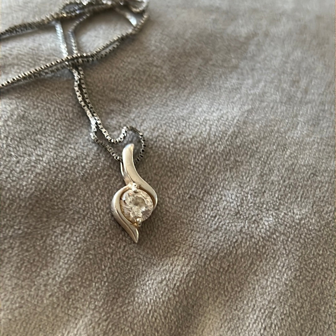 Sterling Silver Pave CZ Music Note Necklace 40cm