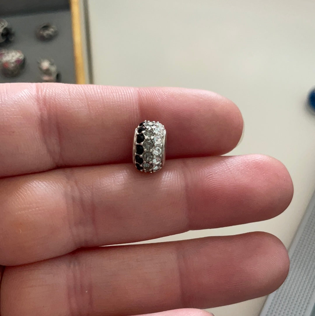 Genuine Chamilia Clear, Silver, and Black Pave Stoned Charm