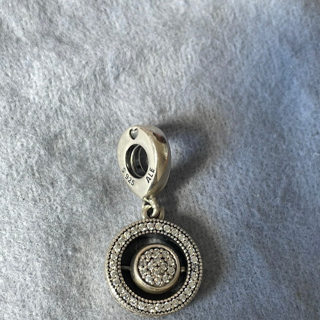 Genuine Pandora Pave Logo Hearts Spinning Dangle Charm