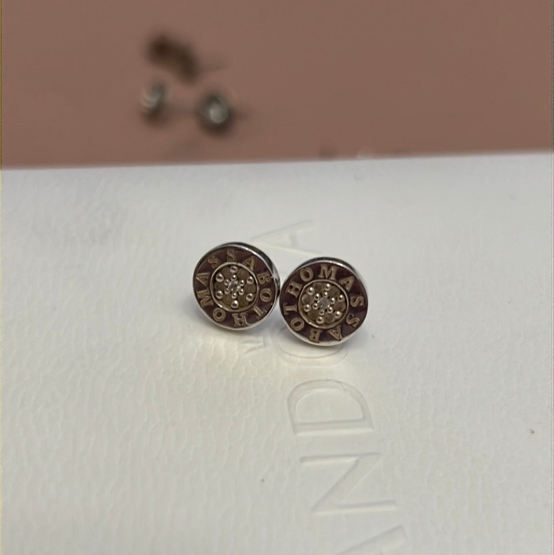 Genuine Thomas Sabo Sterling Silver CZ Logo Circle Earrings