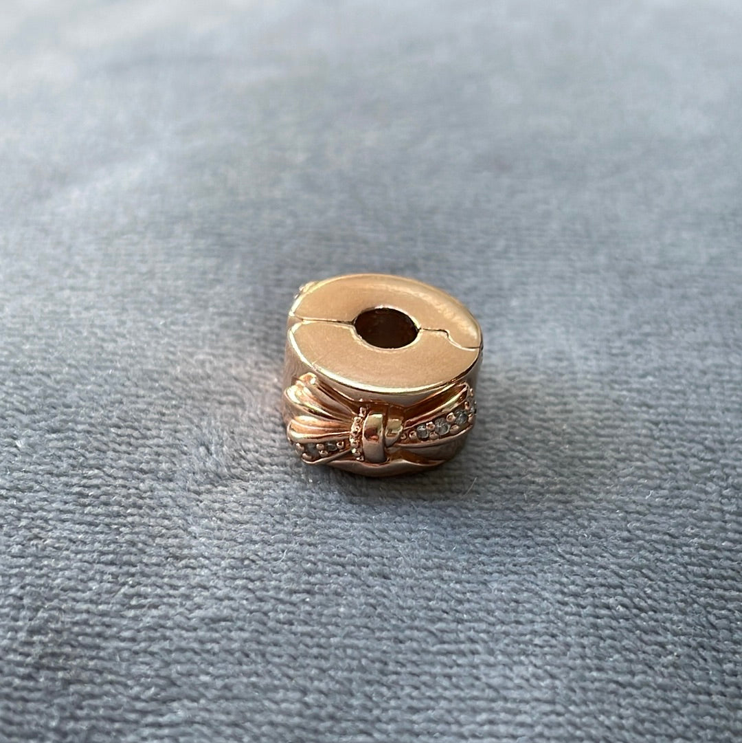 Genuine Pandora Rose Gold Pave Bow Clip x1