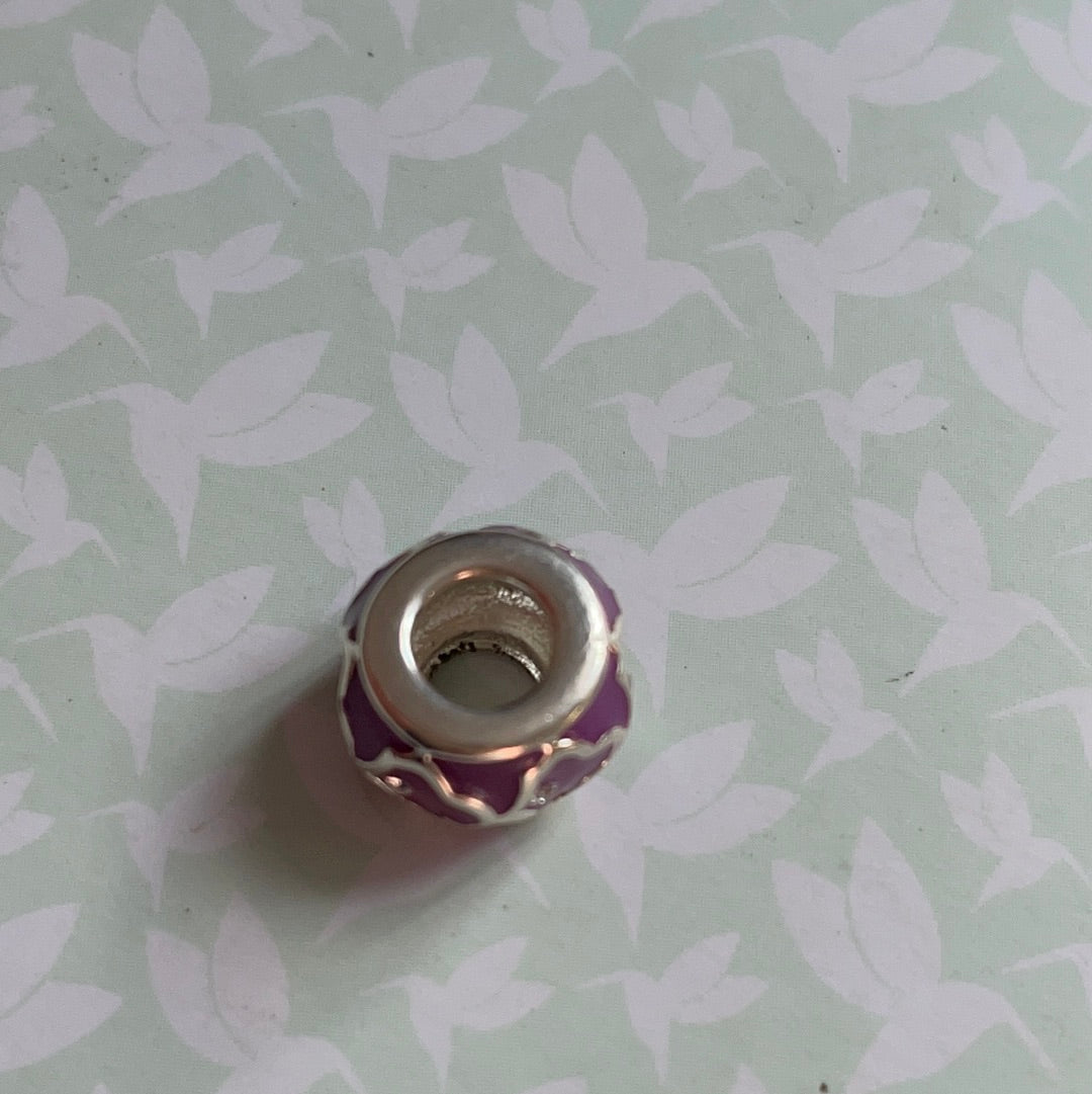 Genuine Chamilia Enamel Purple Abstract Flower Charm With Small CZ Design