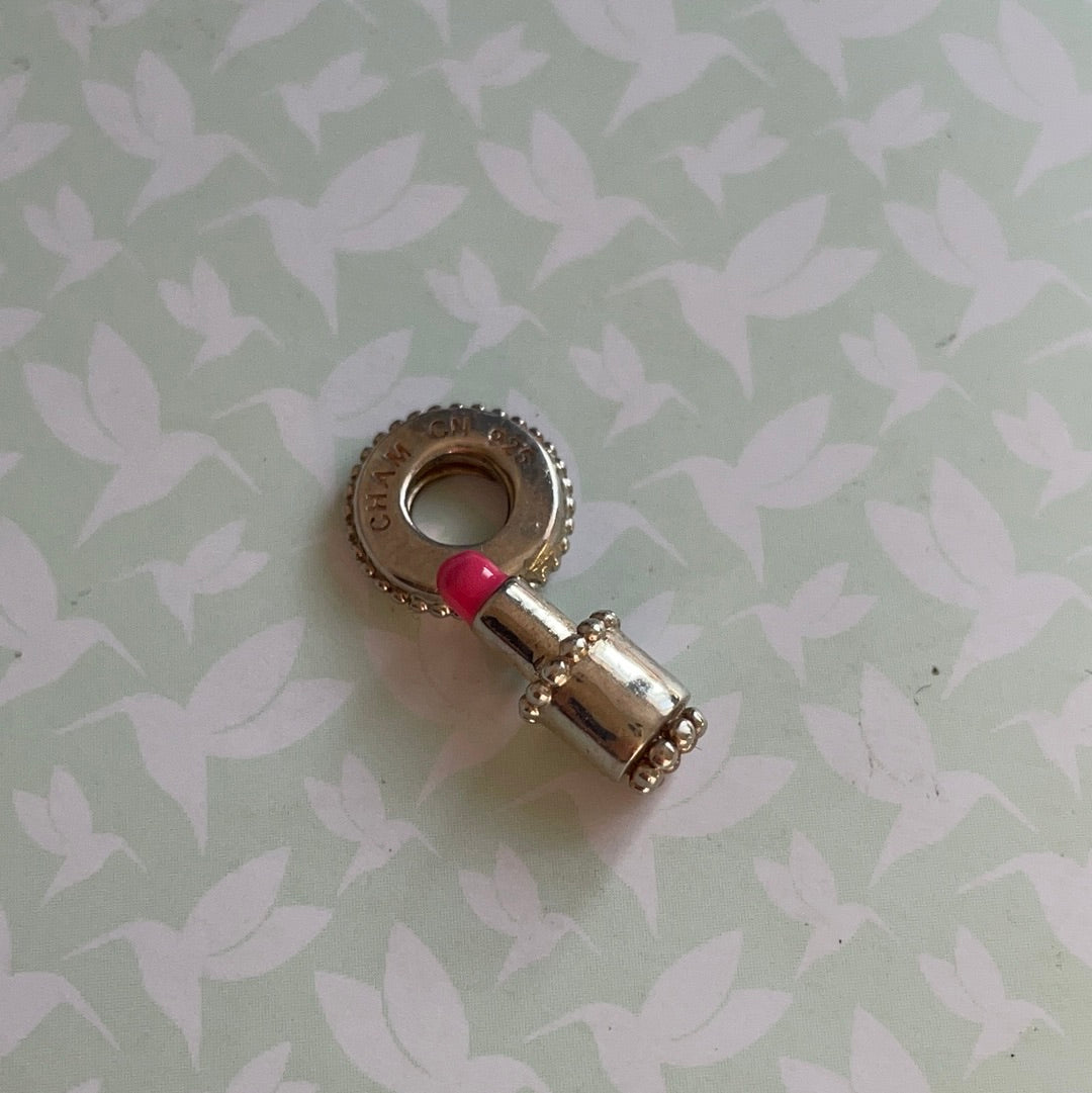 Genuine Chamilia Pink Enamel Lipstick Makeup Dangle Charm