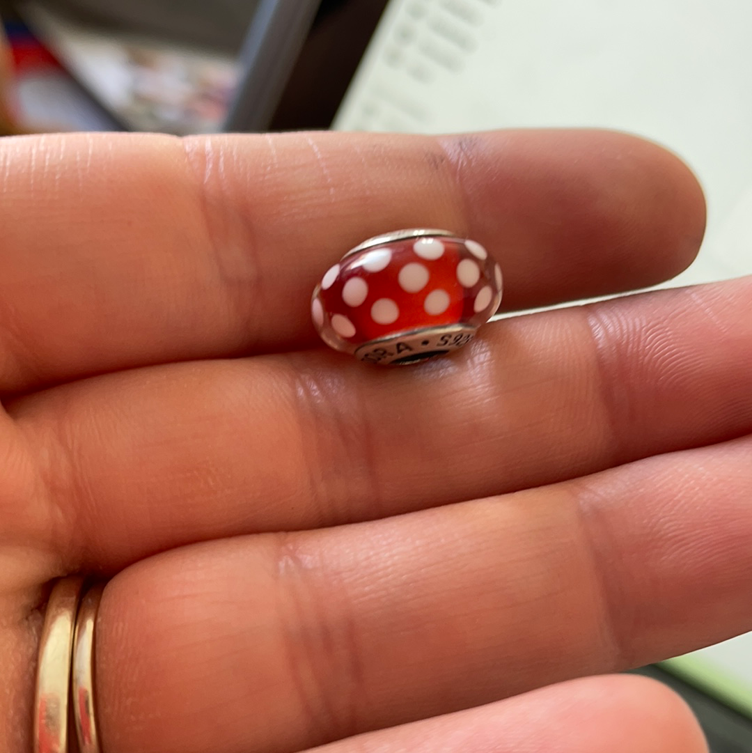 Pandora Disney Minnie Mouse Red Polka Dot Glass Murano Charm