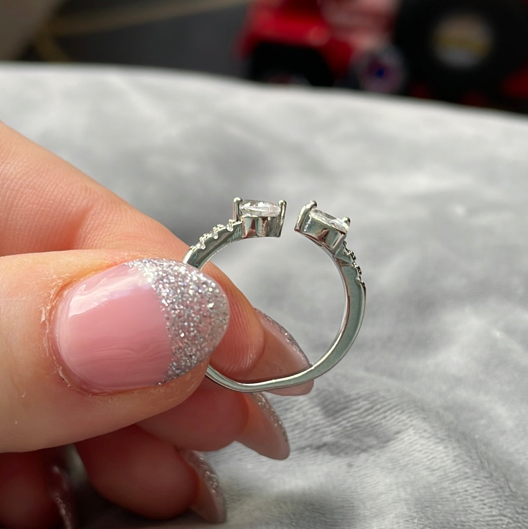 Sterling Silver Pave and CZ Heart Open Ring Size 54 (slightly adjustable)