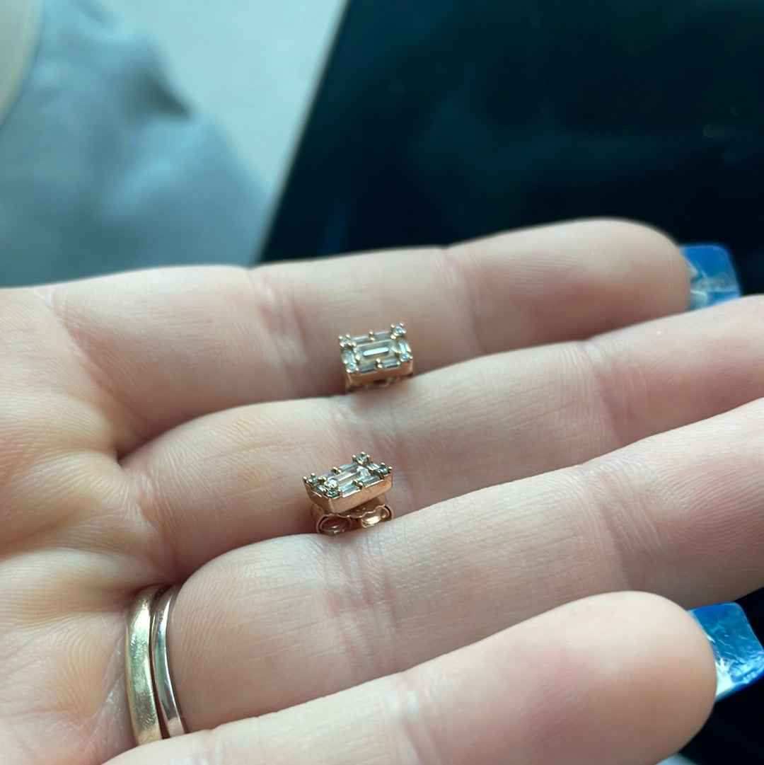 Genuine Pandora Silver OR Rose Gold Rectangle Pave CZ Stud Earrings Beautiful