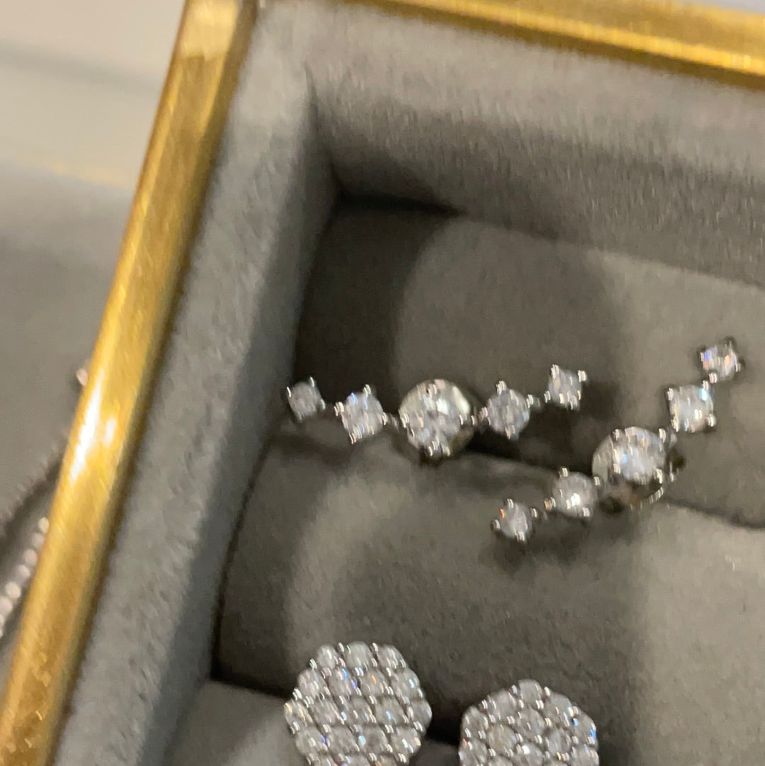 Brand New Sterling Silver Beautiful Clear Pave Dot Climber Earrings