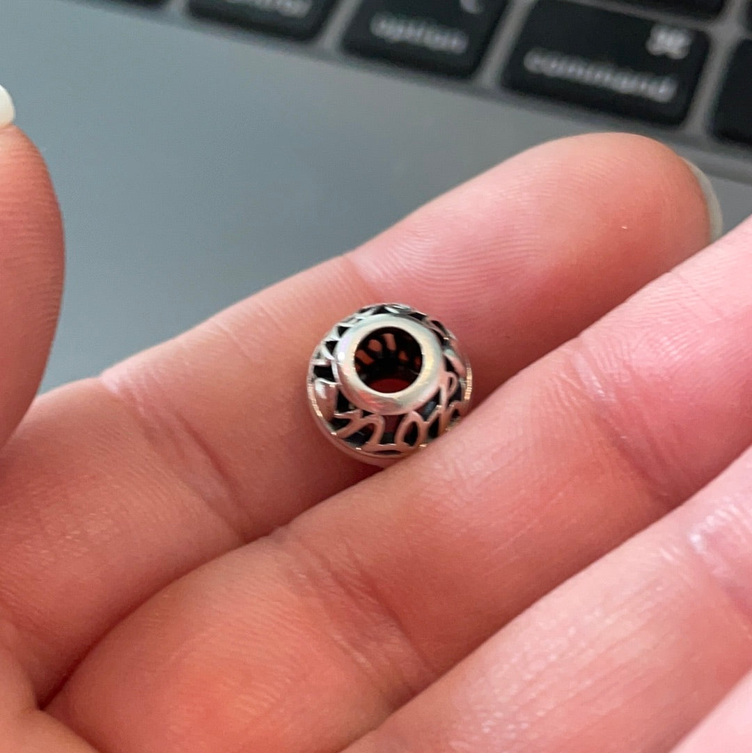 Genuine Pandora I Love You Most Purple Enamel Openwork Charm