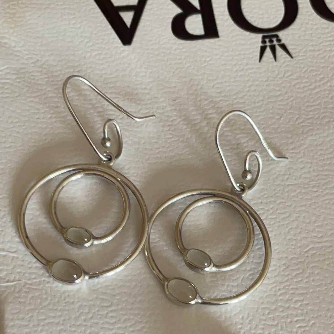 Genuine Pandora Compose HTF Rare Dangle Moonstone Double Layer Hoop