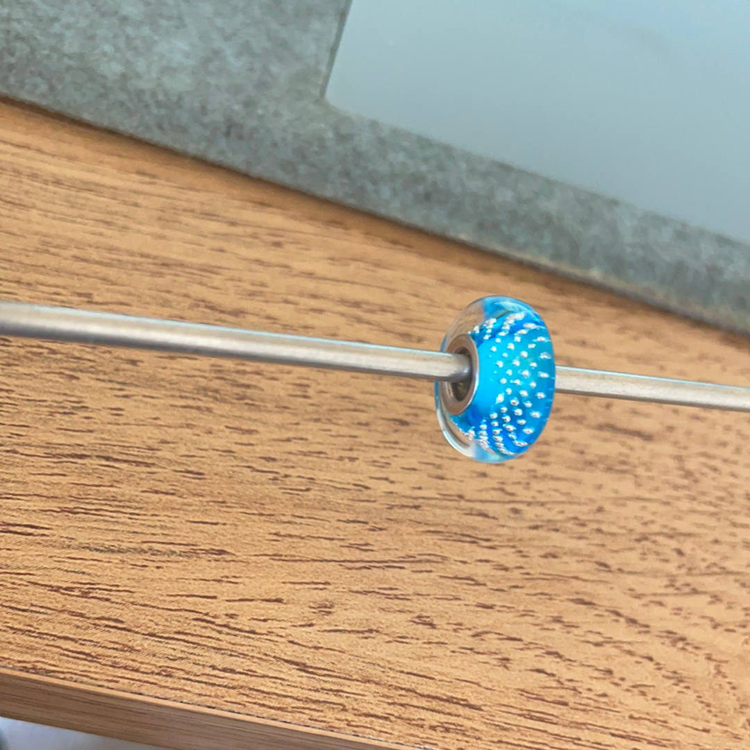 Genuine Chamilia Light Blue Glass Murano With Clear Sparkle Dots Charm