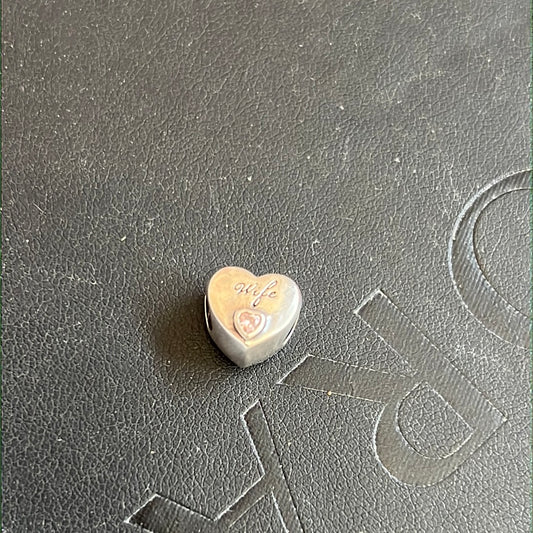 Unbranded Sterling Silver Wife with Stone Heart Charm