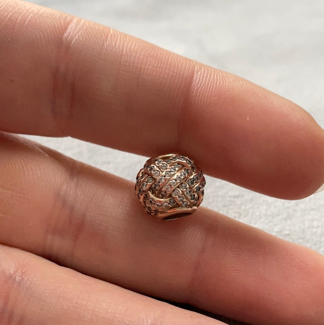 Genuine Pandora Rose Gold Pave Sparkling Basket Weave Knot Charm