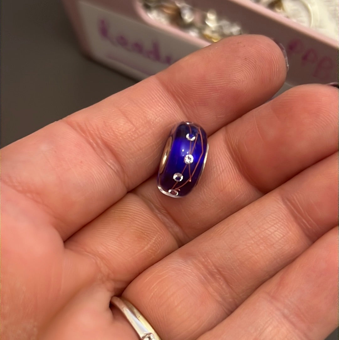 Genuine Chamilia Murano Blue and Gold CZ Line Iridescent Charm