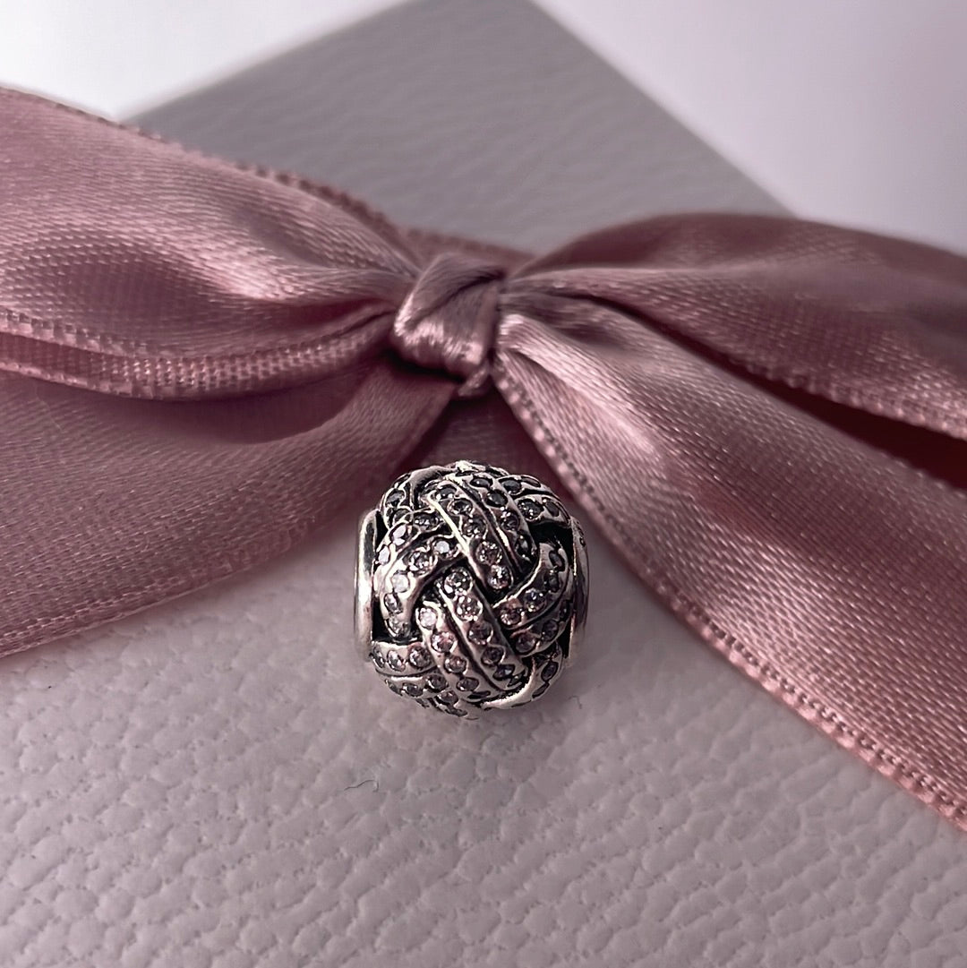 Genuine Pandora Pave Sparkling Basket Weave Knot Charm