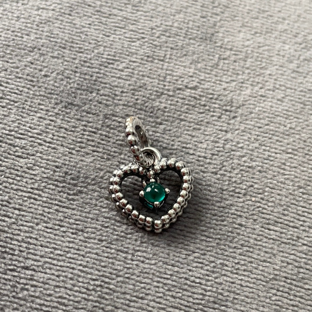 Genuine Pandora Green Stone Birthstone Beaded Heart Dangle