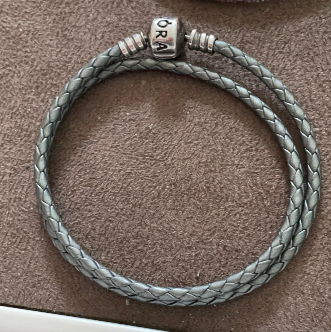 Genuine Pandora Silver Space Grey Double/ Triple Leather Medium