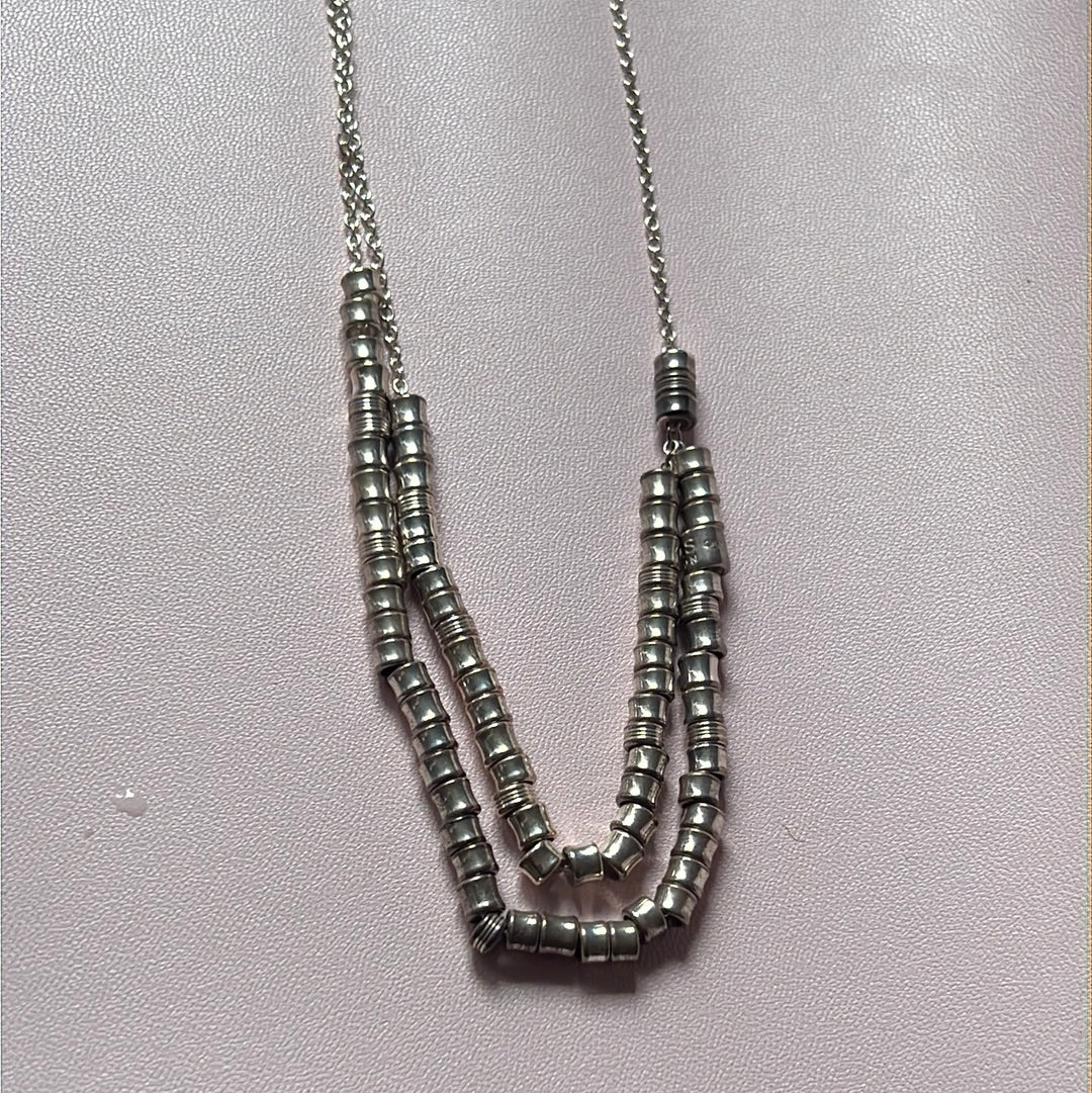 Genuine Links of London Sterling Silver Barrel Two Layer T-Bar Necklace 50cm