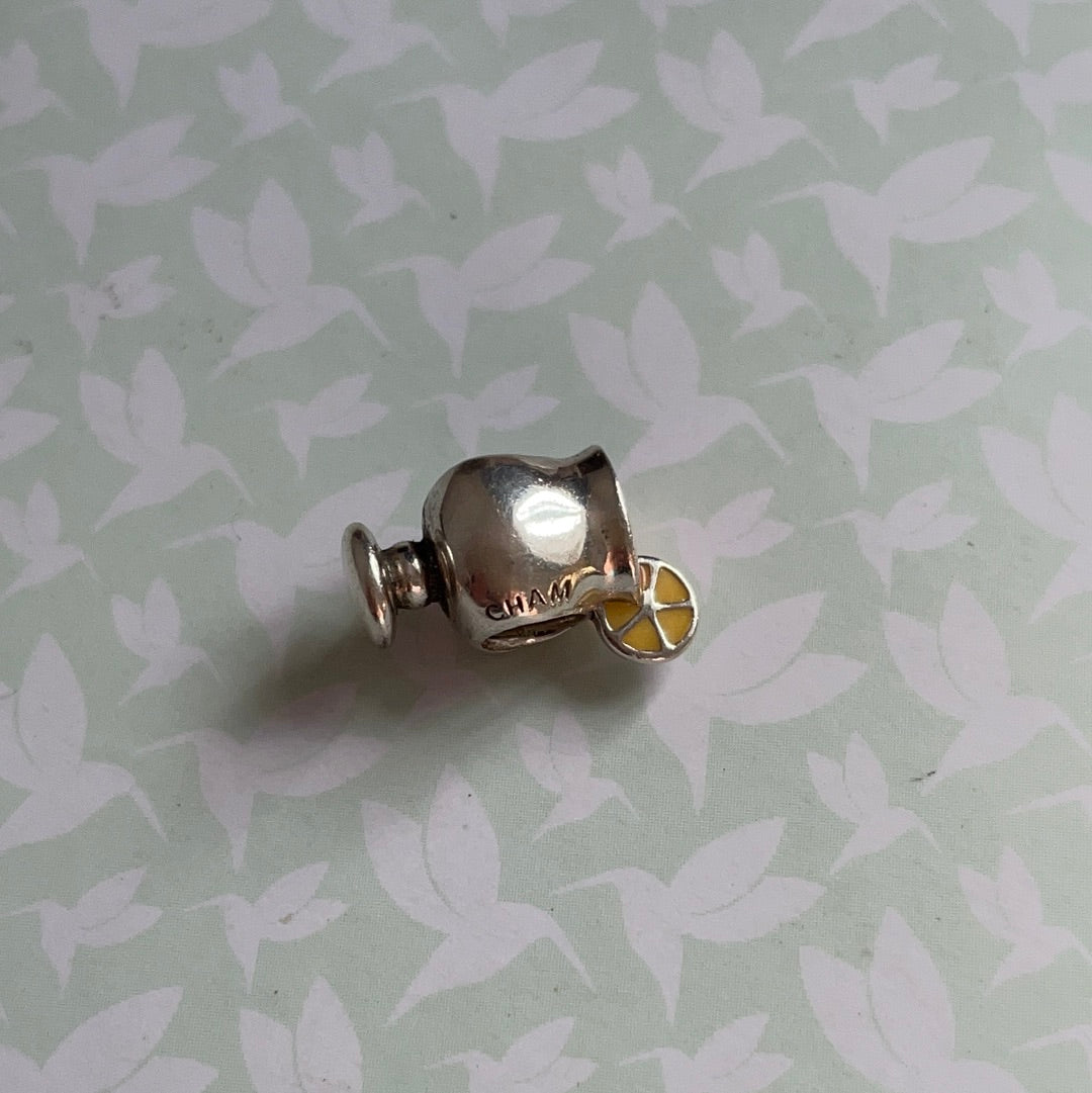 Genuine Chamilia Pink Enamel Cocktail Glass With Enamel Lemon Charm