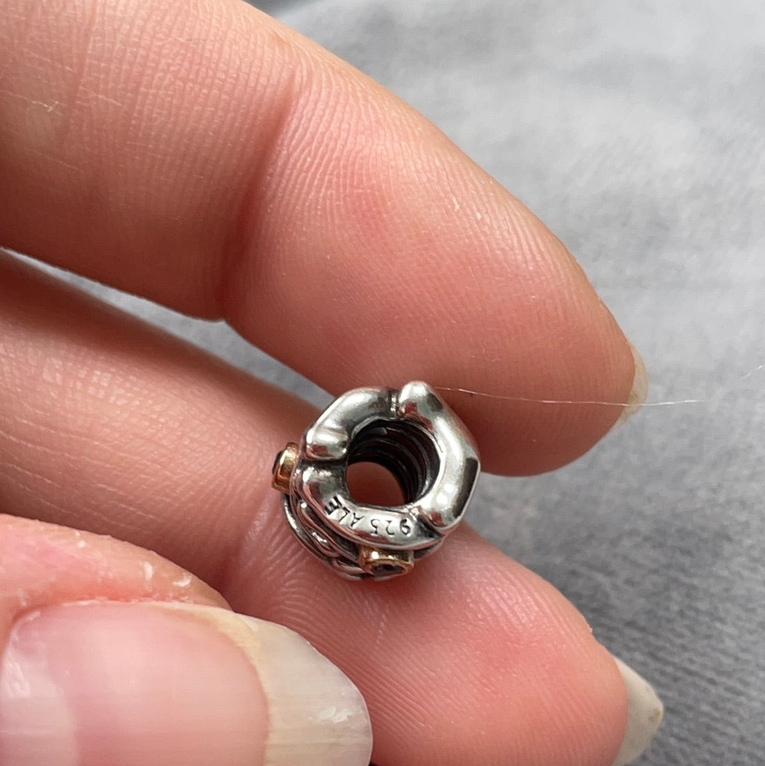 Genuine Pandora Two Tone Funny Bones Abstract With Black Diamonds RARE HTF  Charm