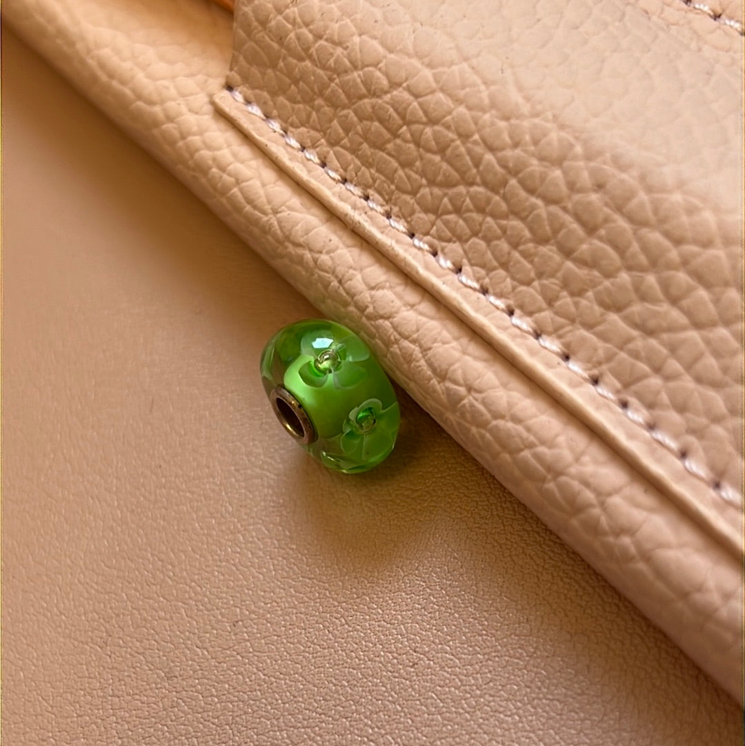 Genuine Trollbeads Green Flower Murano Charm