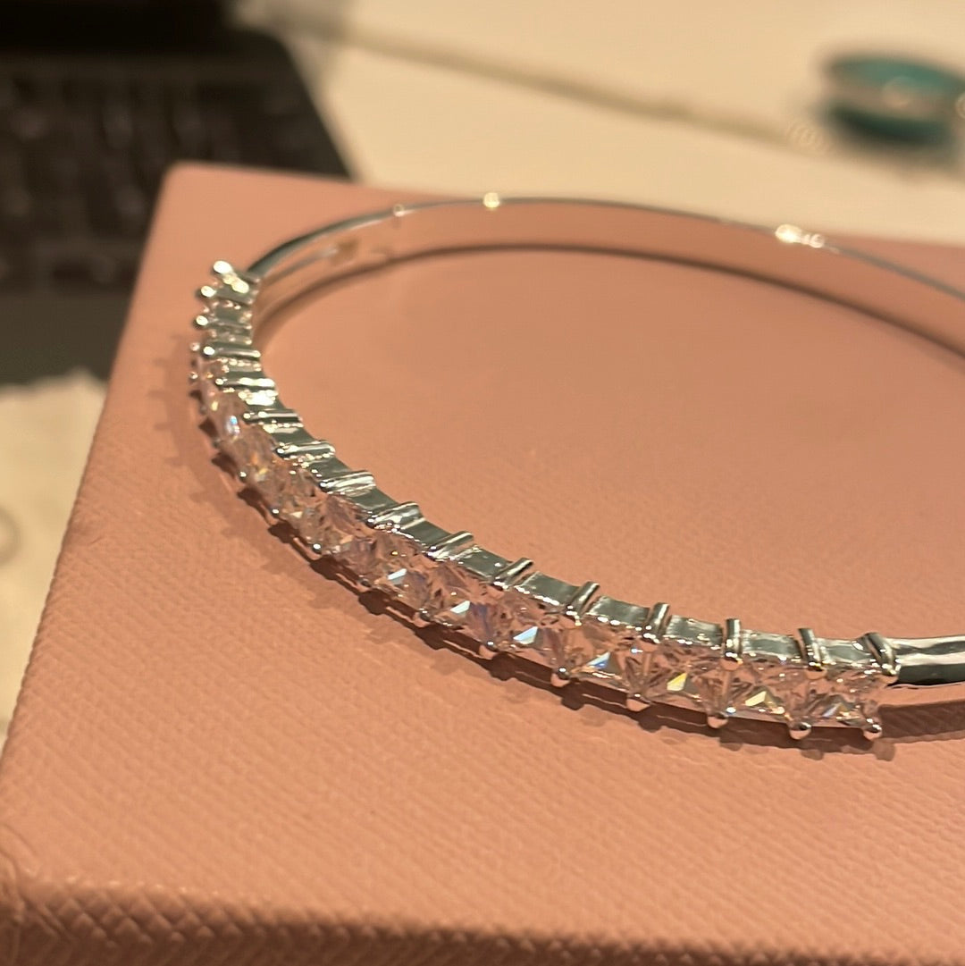 Silver Metal Pave CZ Hinged Bangle Pave Size Three