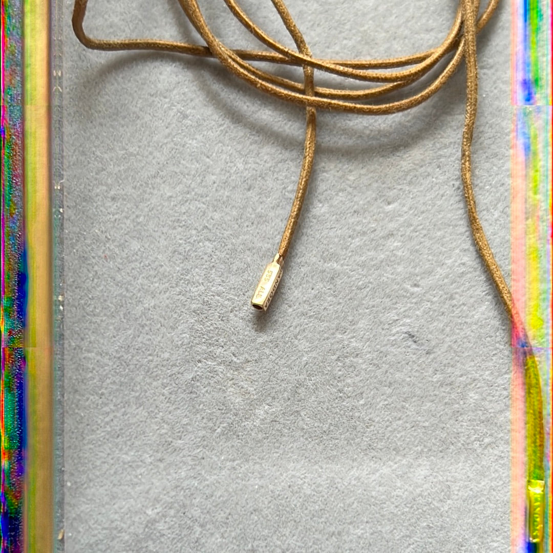 Genuine Pandora Light Tan Leather Lariat String with Solid Gold G585 Ends Rare 90cm