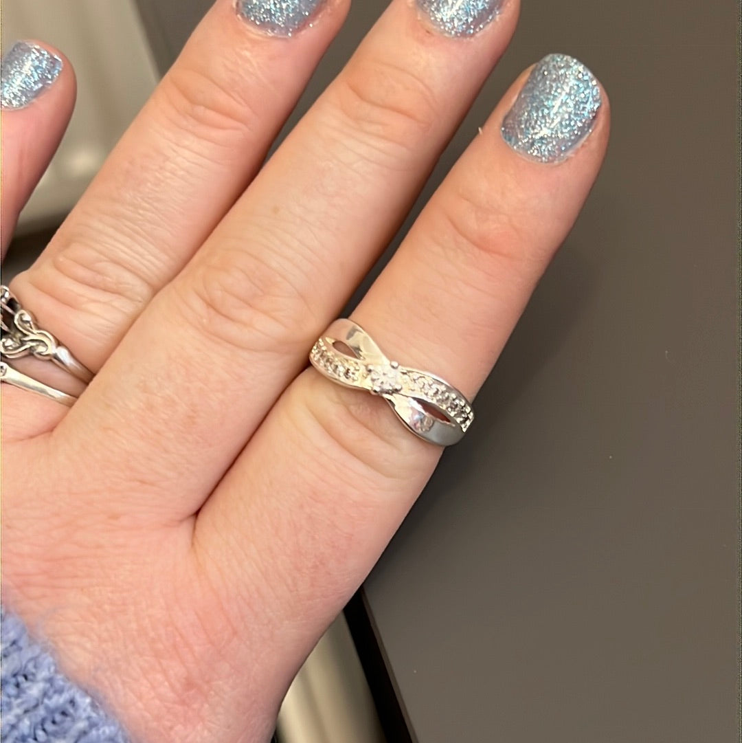 Silver Plated Pave Clear Crossover Ring Size 54