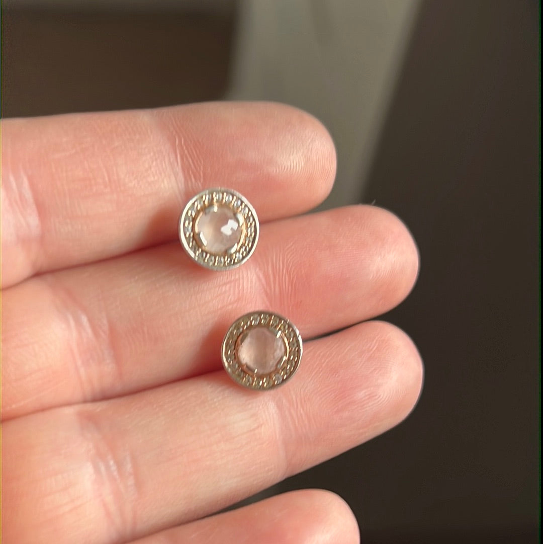 Genuine Thomas Sabo Rose Gold Luna Rose Quartz Pave Earrings Studs