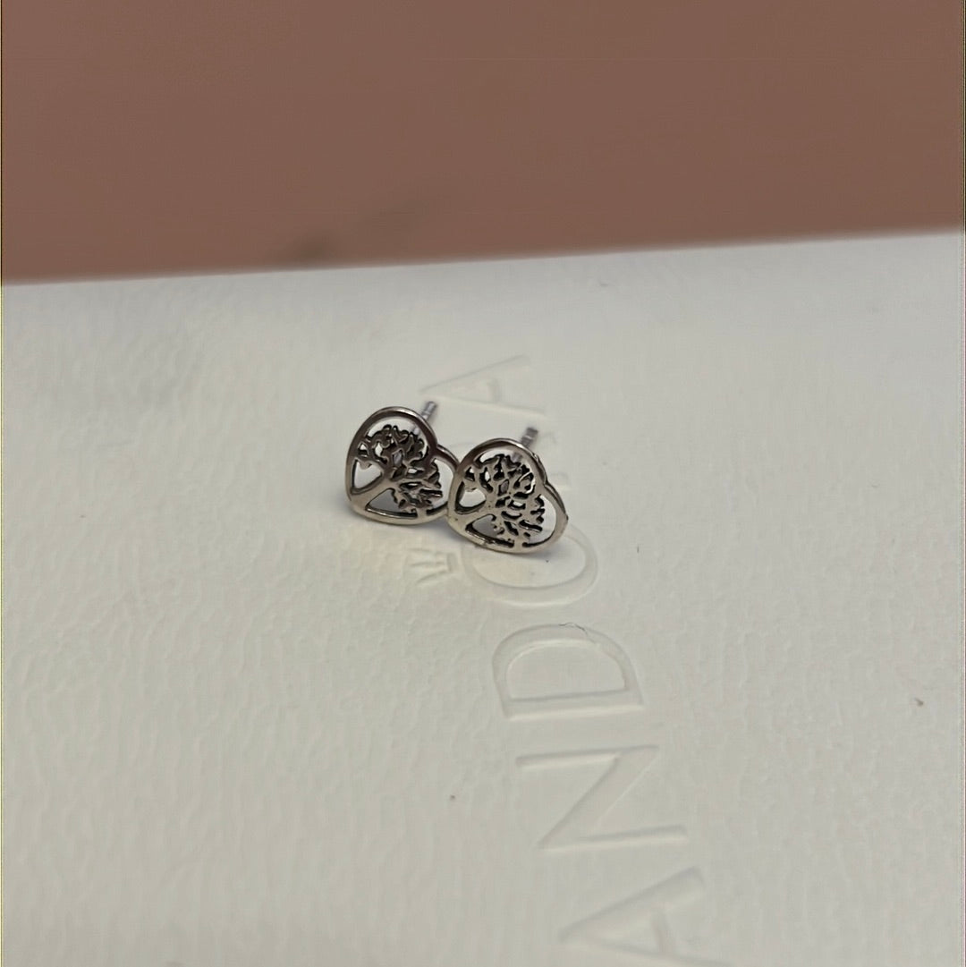 Sterling Silver Family Tree Heart Stud Earrings