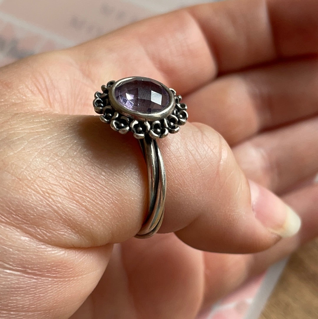 Genuine Pandora Purple Floral Elegance Stone Ring Size 62 HTF