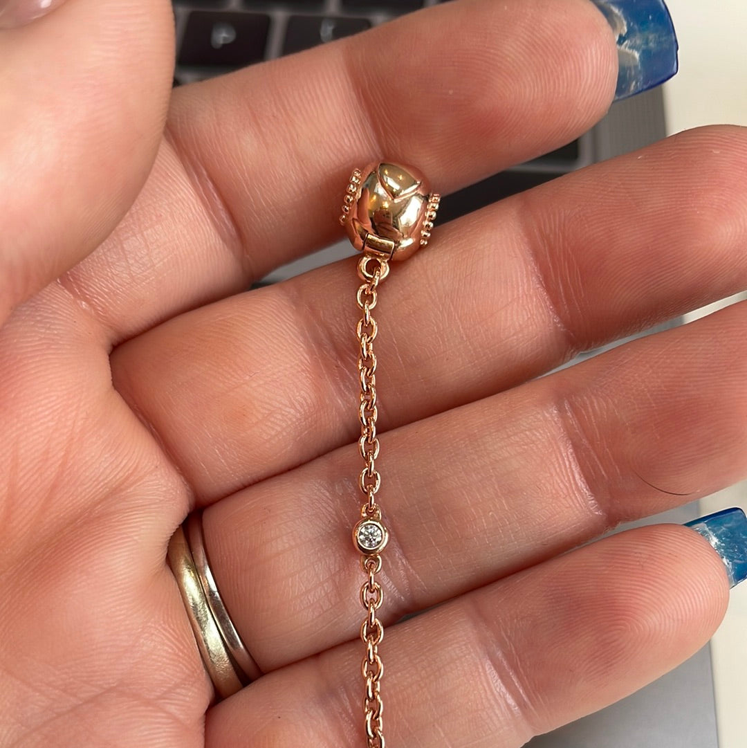 Genuine Pandora Rose Gold Pave Clip Safety Chain Embossed Heart