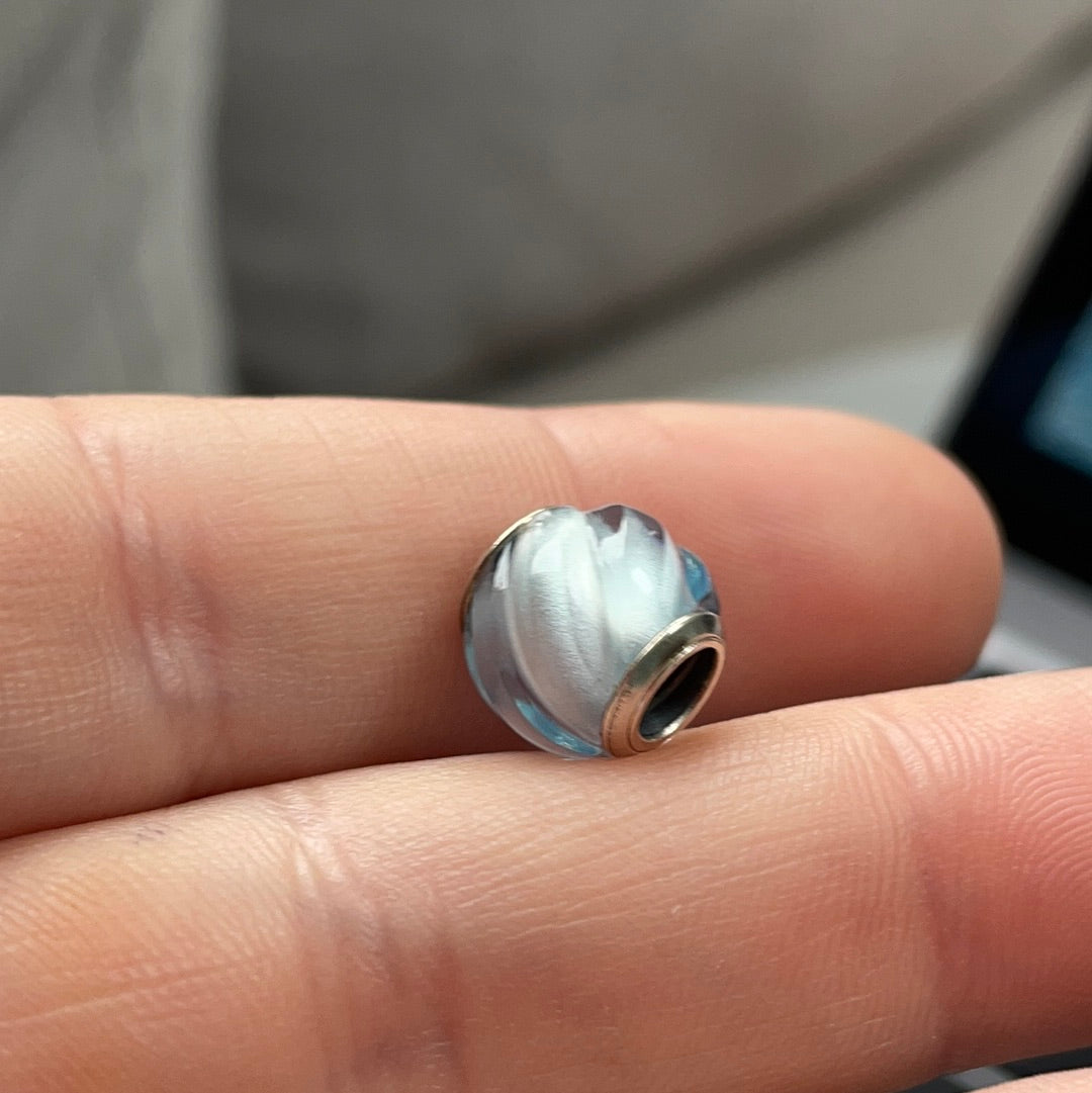 Genuine Pandora Ice Blue Faceted Wave Murano Glass Charm