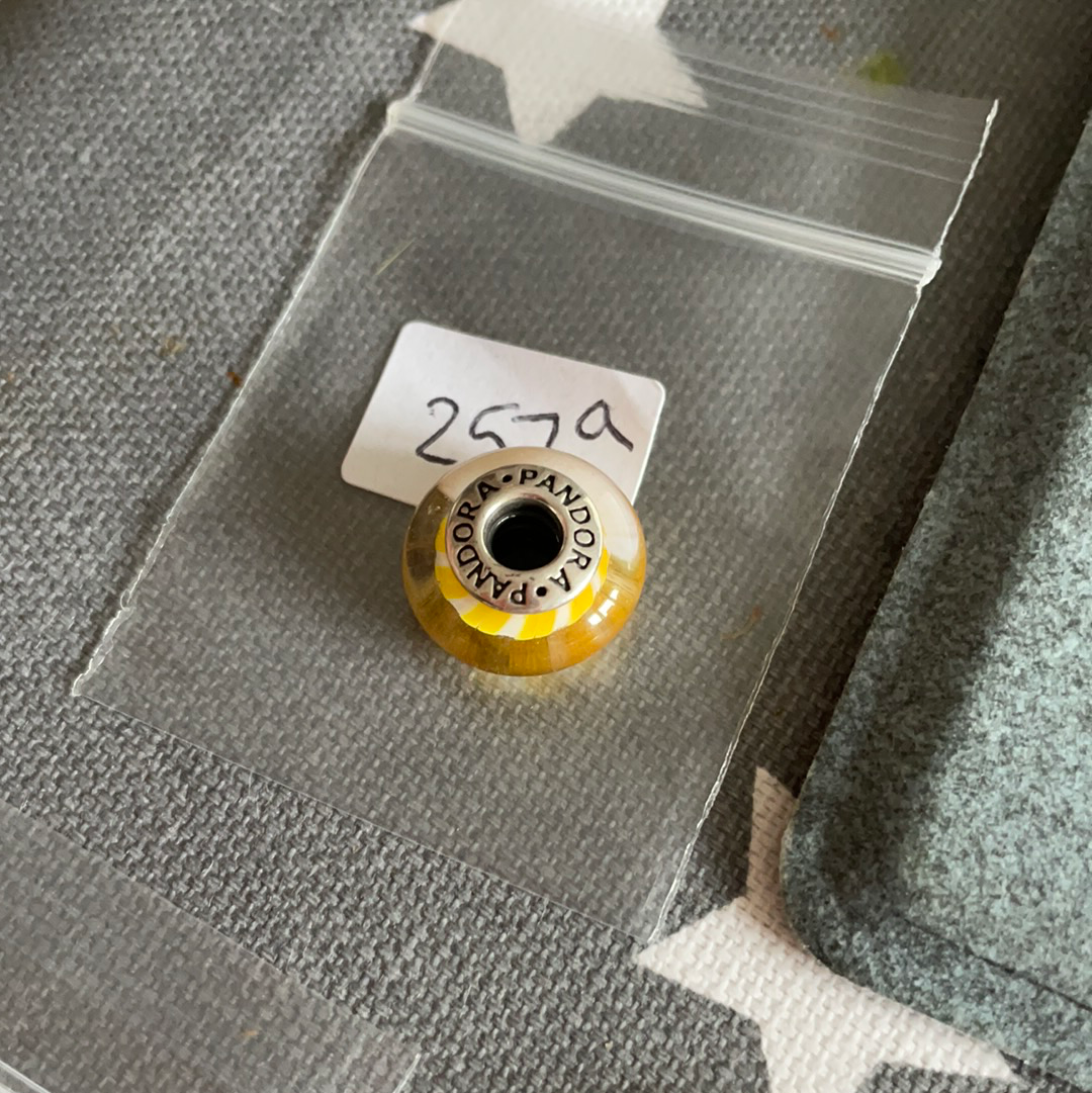 Genuine Pandora Glass Murano Charm Yellow Candy Stripe