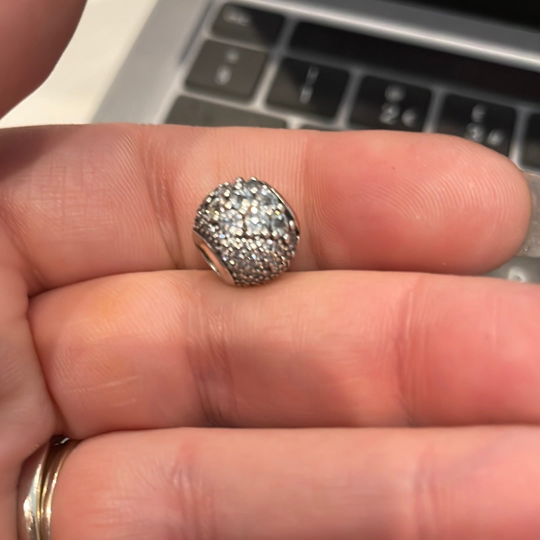 Genuine Pandora Pave Sparkle Ball With Large and Small CZ Charm Clear