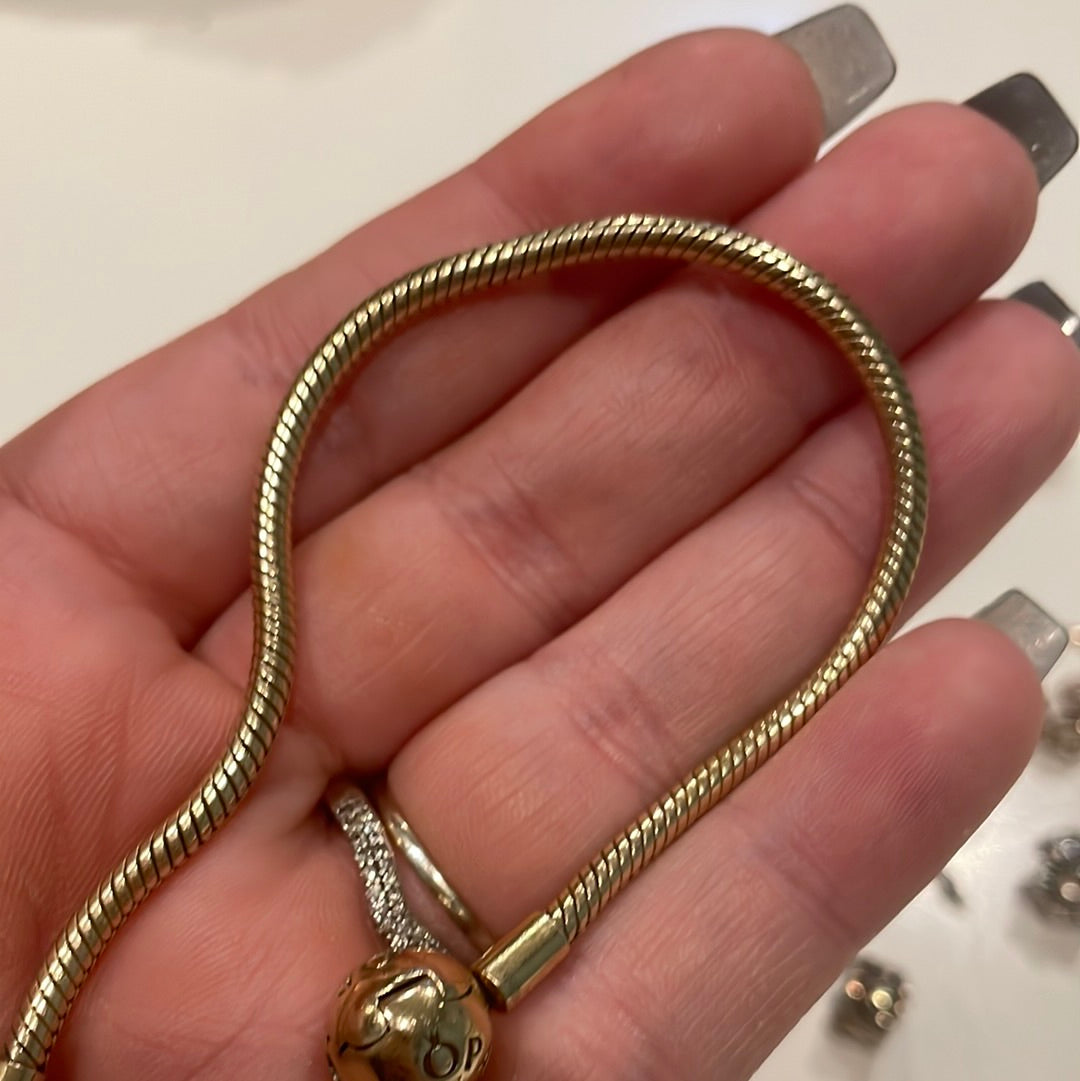 Genuine Pandora Yellow Shine Gold Smooth Snake Chain 19cm New Style