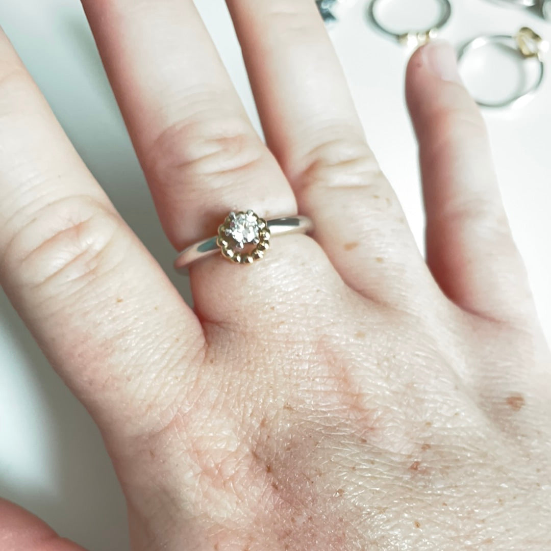 Pandora VERY RARE Vintage Clear Stone Oxidised Ring Rare with 14K Beaded Gold Hoop Circle