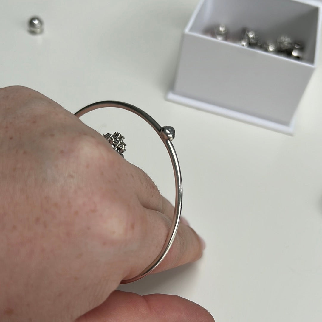 Genuine Pandora Pale Grey Moonstone Bangle RARE HTF
