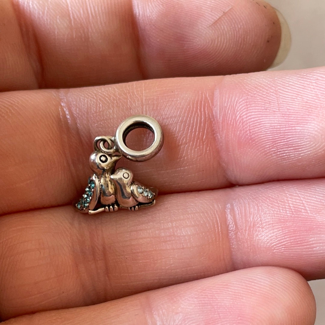 Genuine Chamilia Enamel Blue Birds Pave Mum and Baby Animal Charm