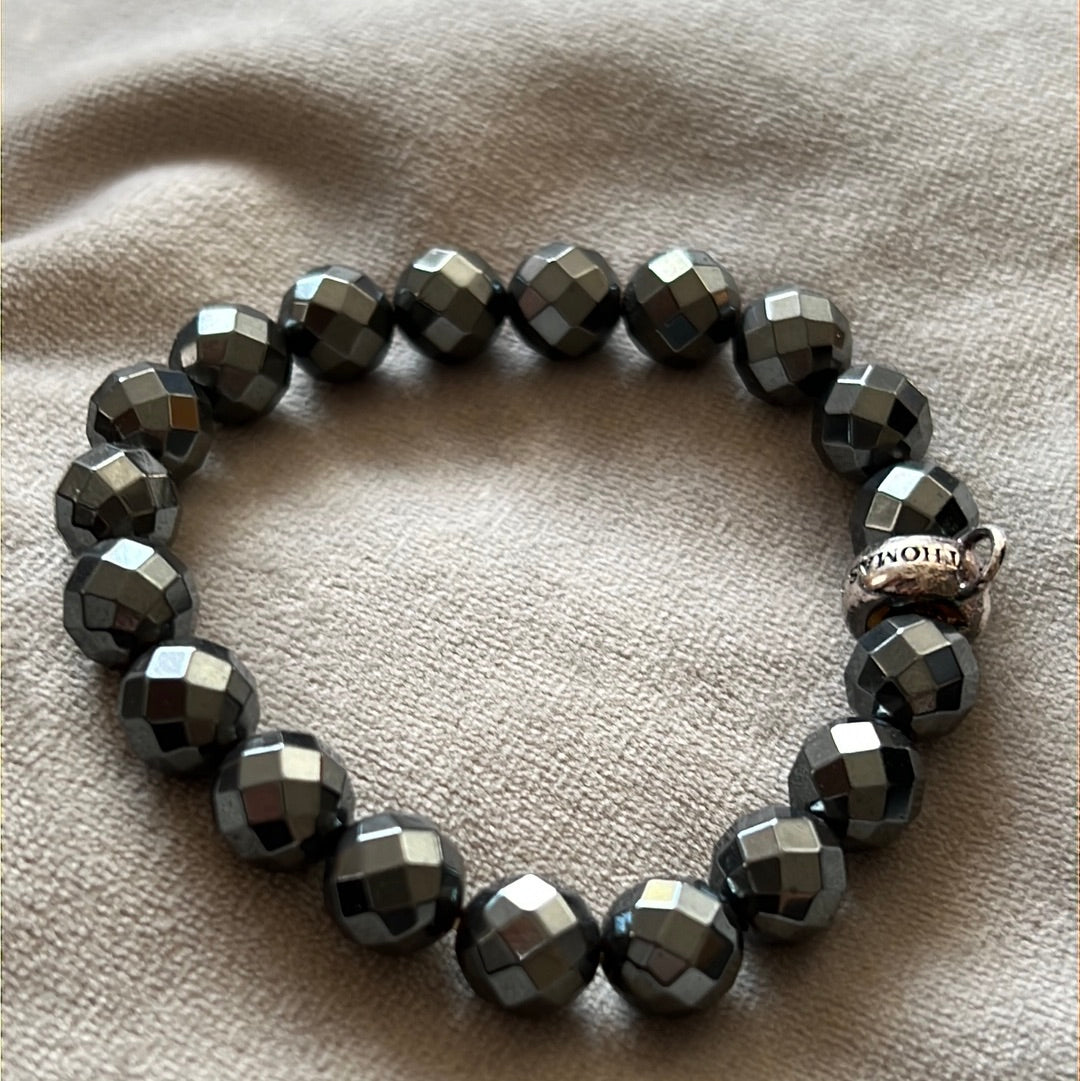 Genuine Thomas Sabo Sterling Silver Charm Clasp Grey Shiny Hermatite  Bracelet Large
