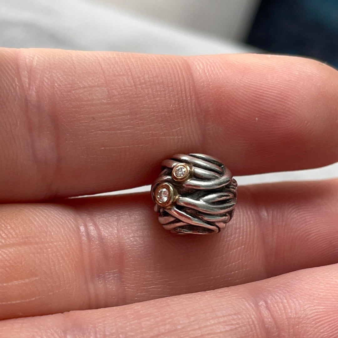 Genuine Pandora Two Tone VERY RARE Woven Together Diamond Charm