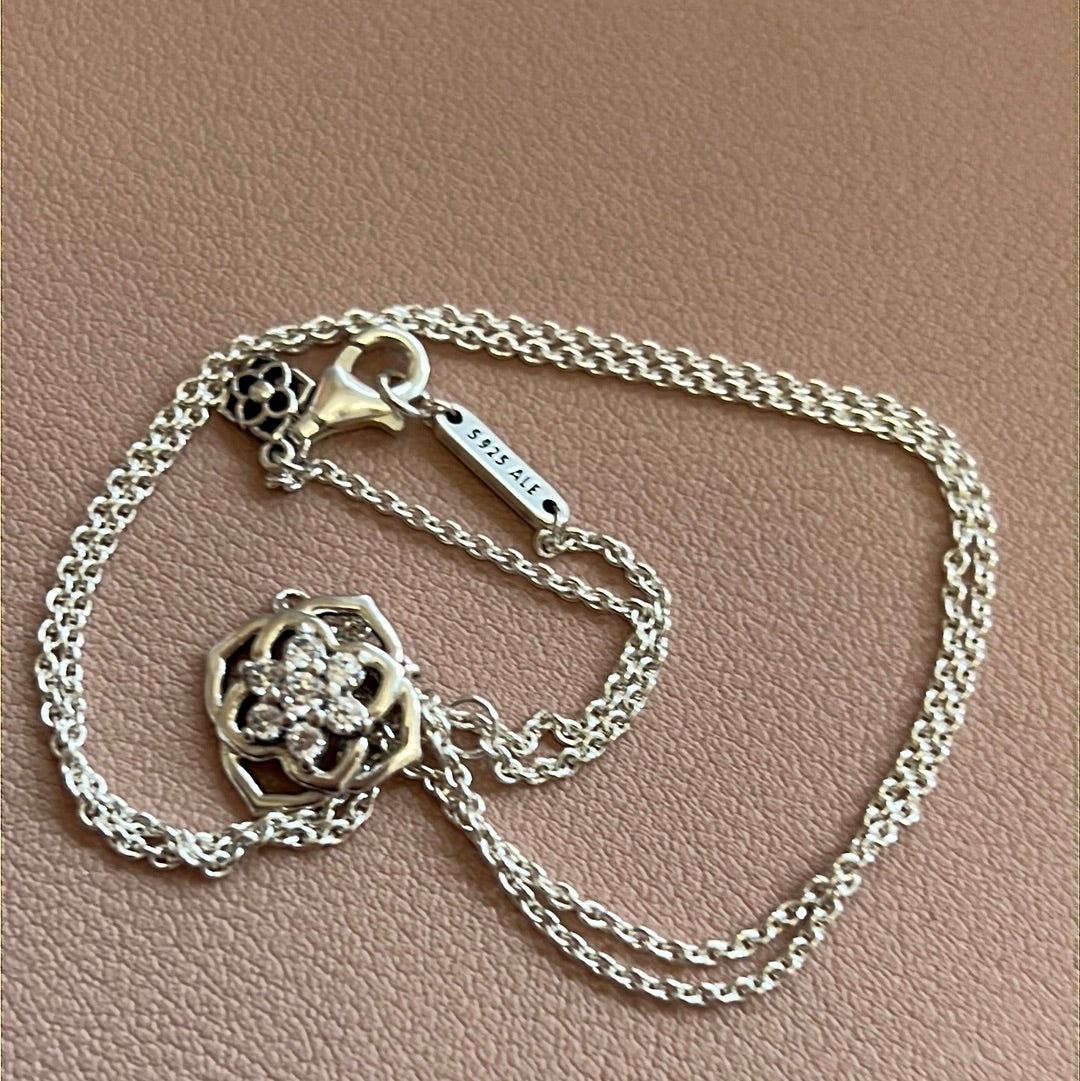Genuine Pandora Sparkling Rose Flower Necklace 45cm Drop