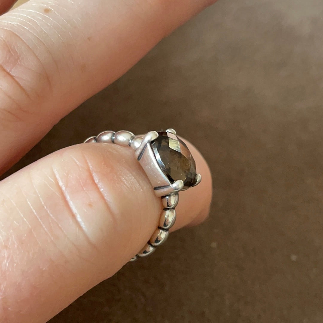 Genuine Pandora RARE HTF Brown Smoky Brown Stone Beaded Band Ring Size 54