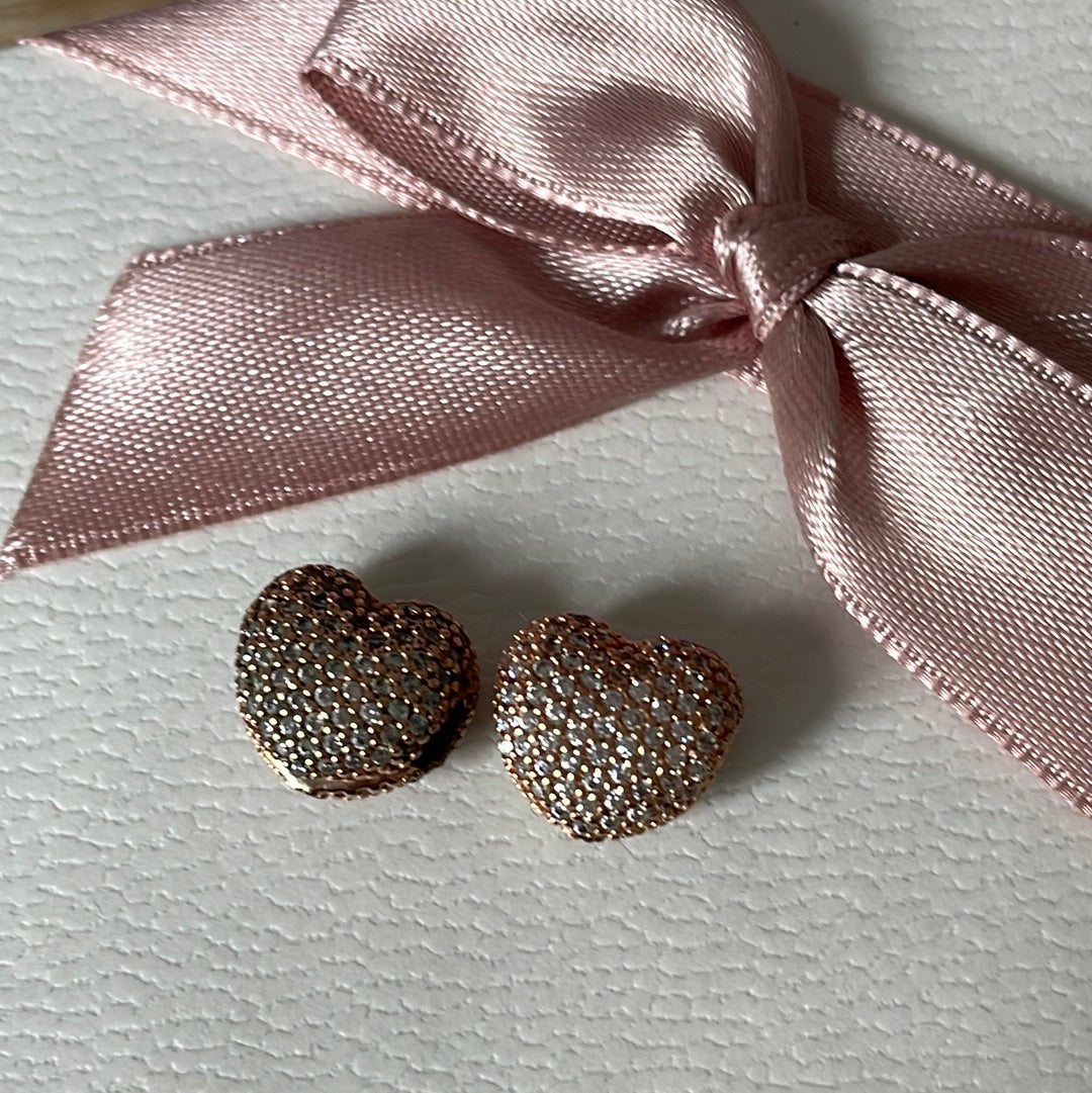 Genuine Pandora Rose Gold Pave Clear Heart Clip x1