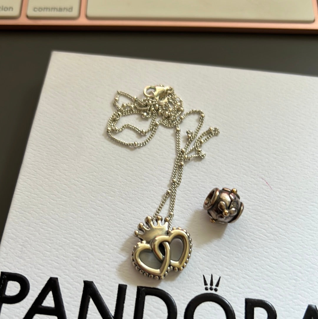 Genuine Pandora Regal Hearts United Necklace Approx 40cm Beaded Necklace