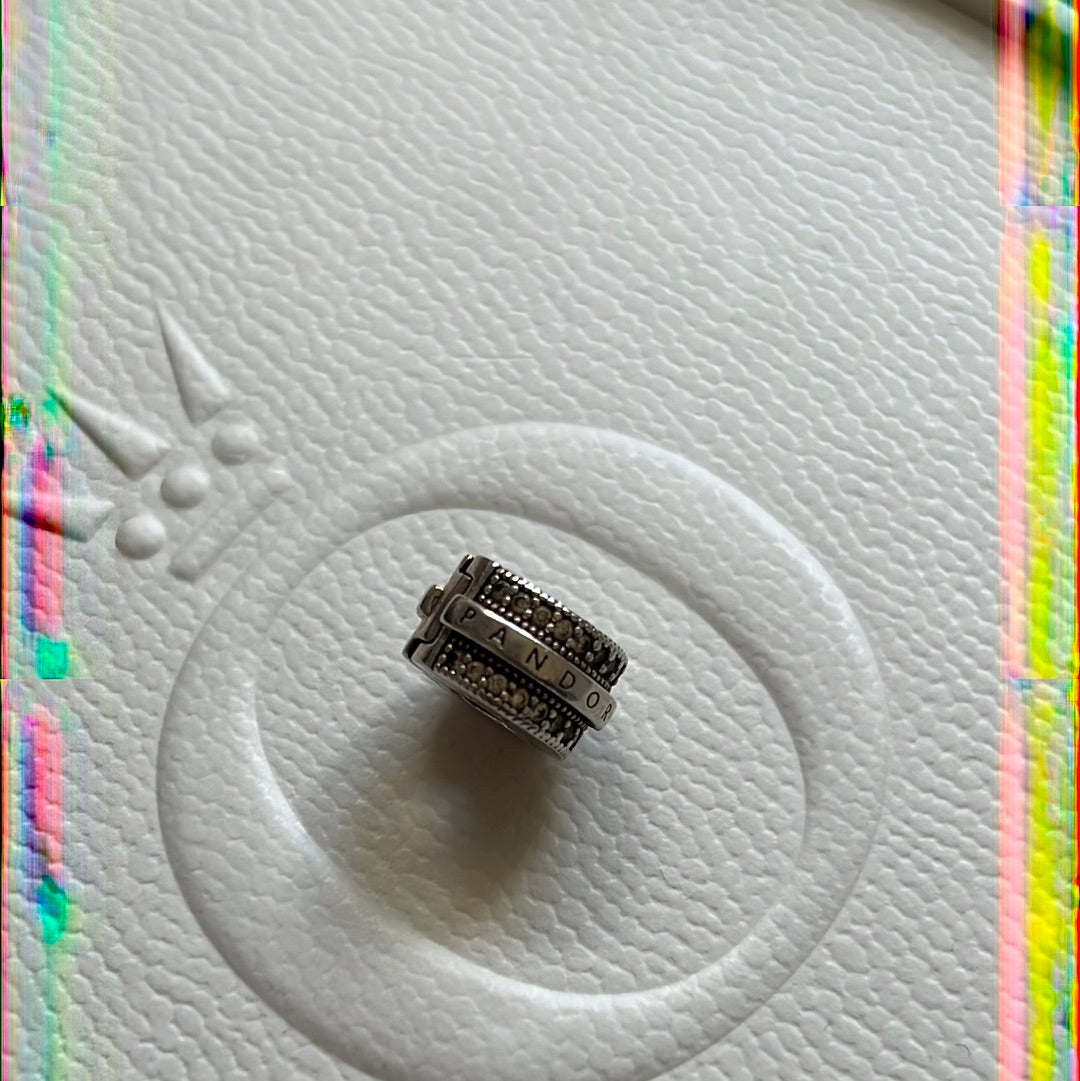 Genuine Pandora Sparkling Pave Lines and Logo Clips PAIR
