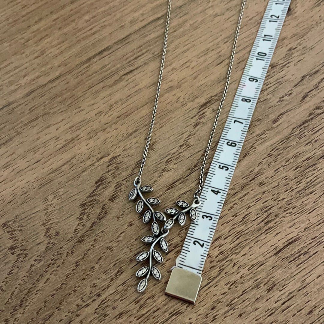 Genuine Pandora Retired Pave Leaf Necklace Drop of 24cm (45cm in length)