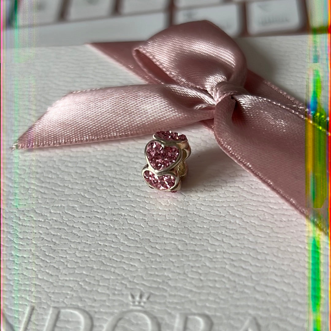 Unbranded Pink CZ Heart Charm Spacer